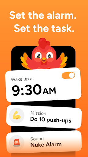 Setting a Roosta alarm for 9:30 AM with a "do 10 push-ups" wake-up mission and the Nuke Alarm sound.